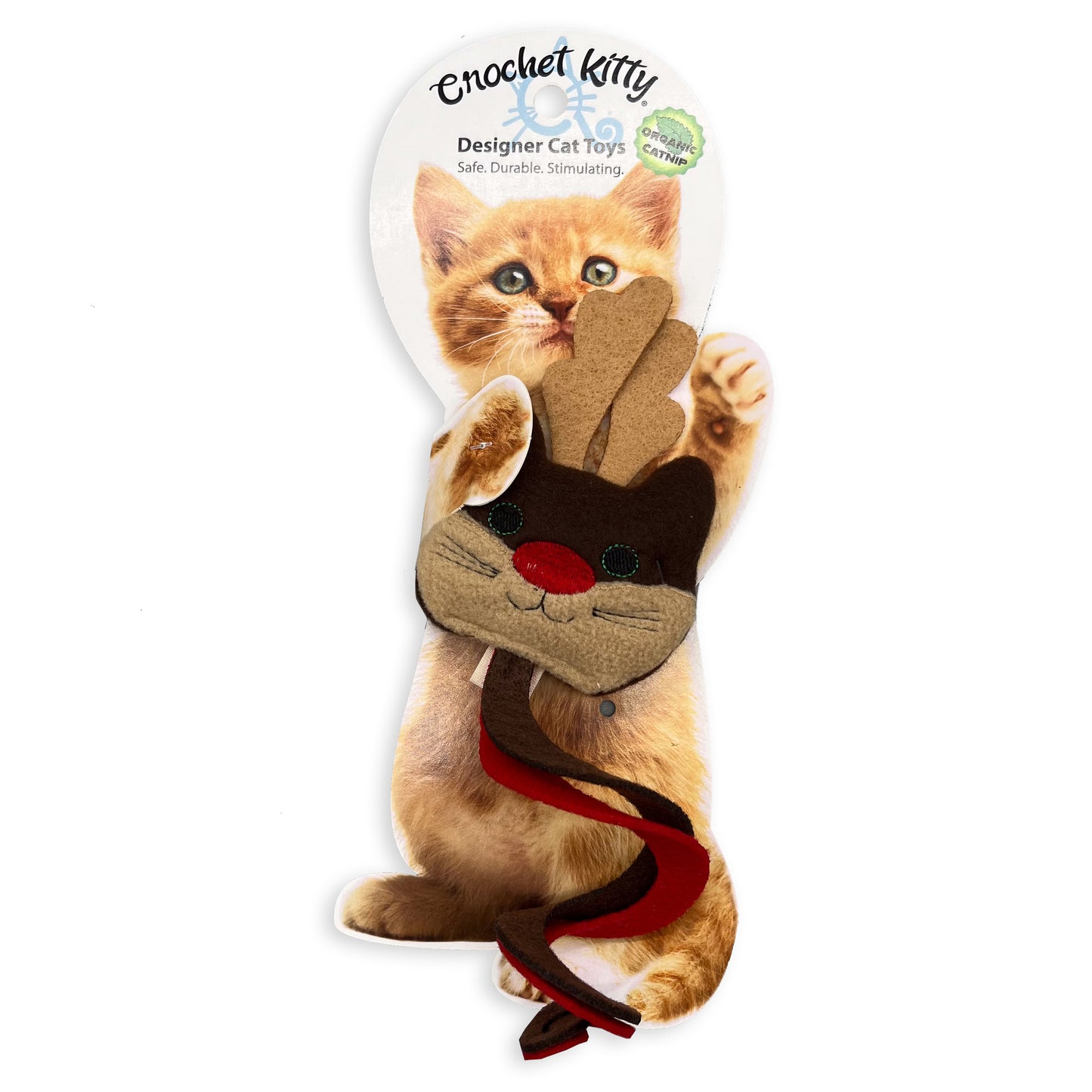 SALE Mewdolph the Red Nosed Cat with Whirly Tail Cat Toy