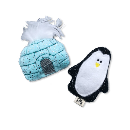SALE Sparkly Penguin and Igloo Twin Pack Cat Toy