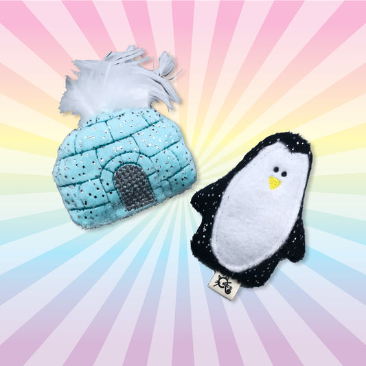SALE Sparkly Penguin and Igloo Twin Pack Cat Toy