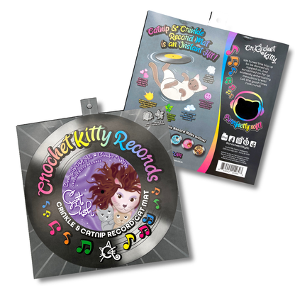 A novelty record sleeve packaging for the record cat mat. It shows the artwork of Cat Bush on the front.