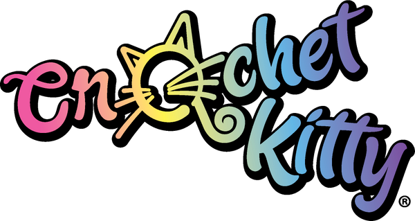 Colorful logo of 'Crochet Kitty' with a cat icon on a white background