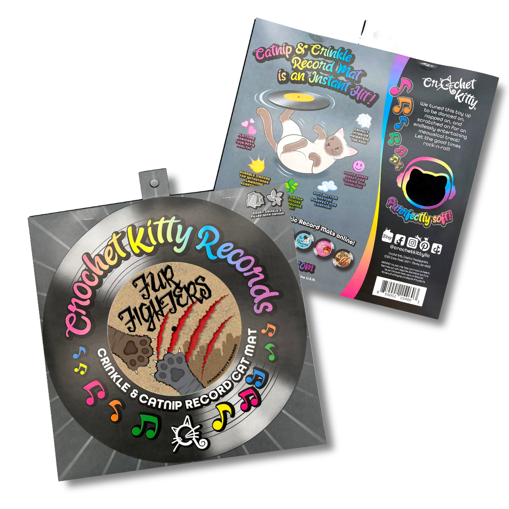 Record packaging of the product in a sleeve with rainbow text.