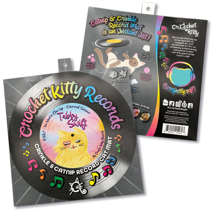 Front and back of the Tabby Swift Record Cat Mat sleeve